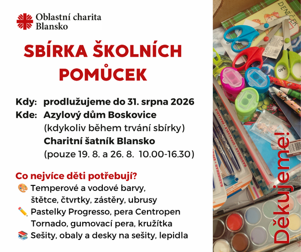 Sbírka školních pomůcek 2026 - prodloužení (Příspěvek na Facebooku)