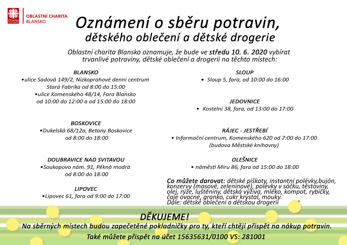 Sběr potravin červen 2020 účet